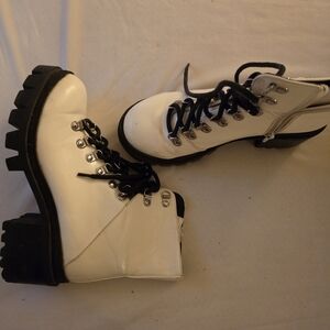 Jeffrey Campbell Black and White Lace-Up Boots